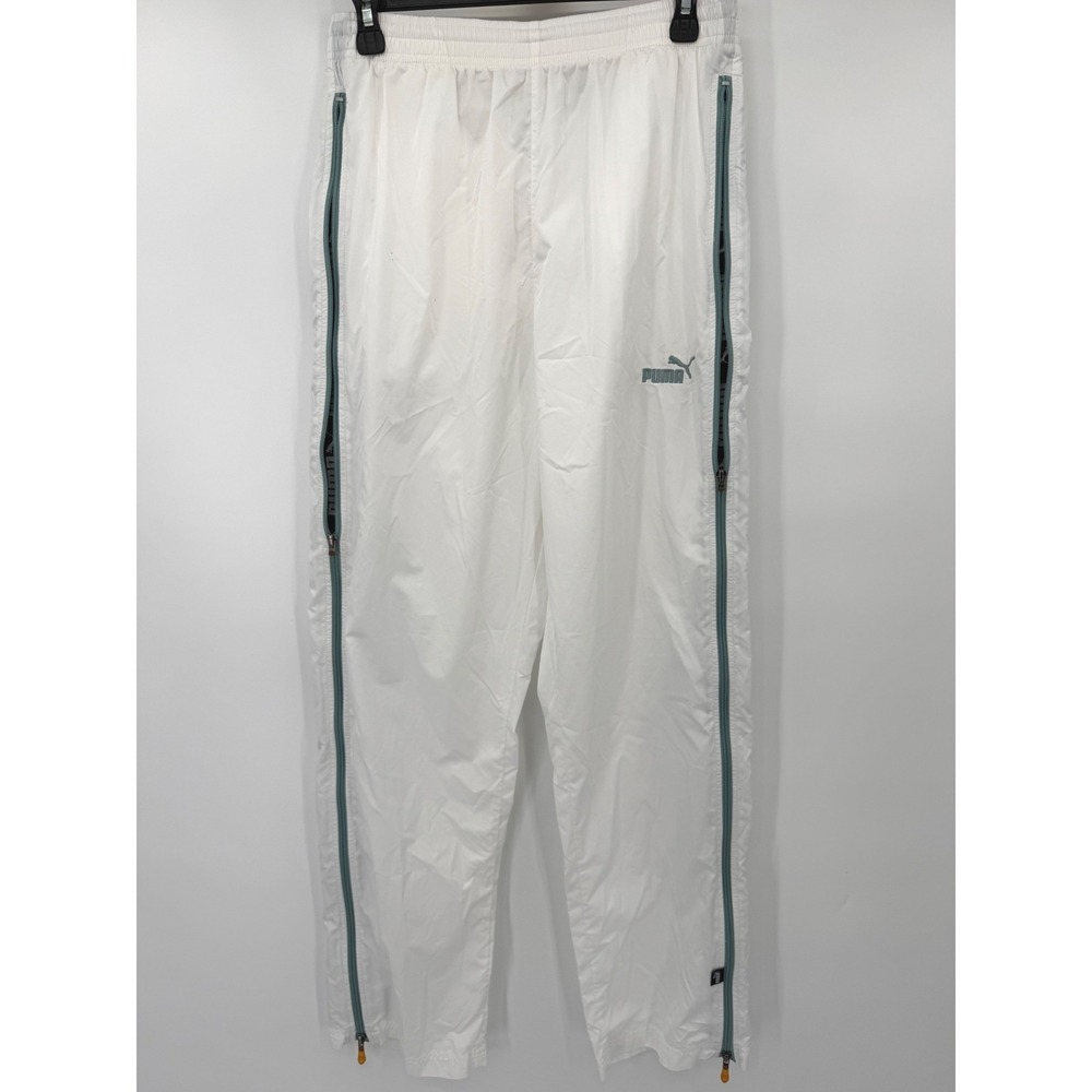 Puma Track Pants Men Small White Vintage Side Zip Windbreaker Logo Tape 146128